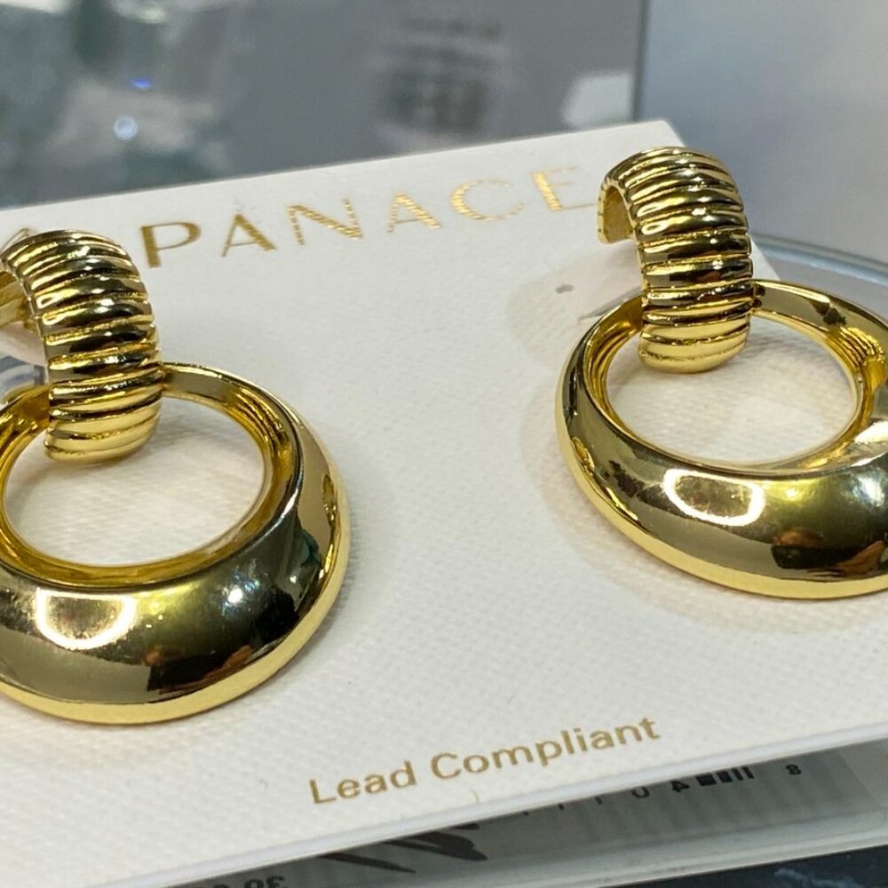 NEW Panacea Gold Doorknocker Hoop Earrings Ribbed Statement NWT